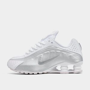 NIB Big Kid GS Nike Shox R4 White Bright Crimson Metallic Silver CW2626-101